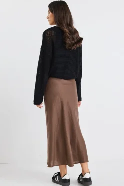 RE:UNION Label Bliss Chocolate Linen Bias Midi Skirt