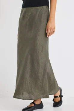 RE:UNION Label Bliss Khaki Linen Bias Midi Skirt
