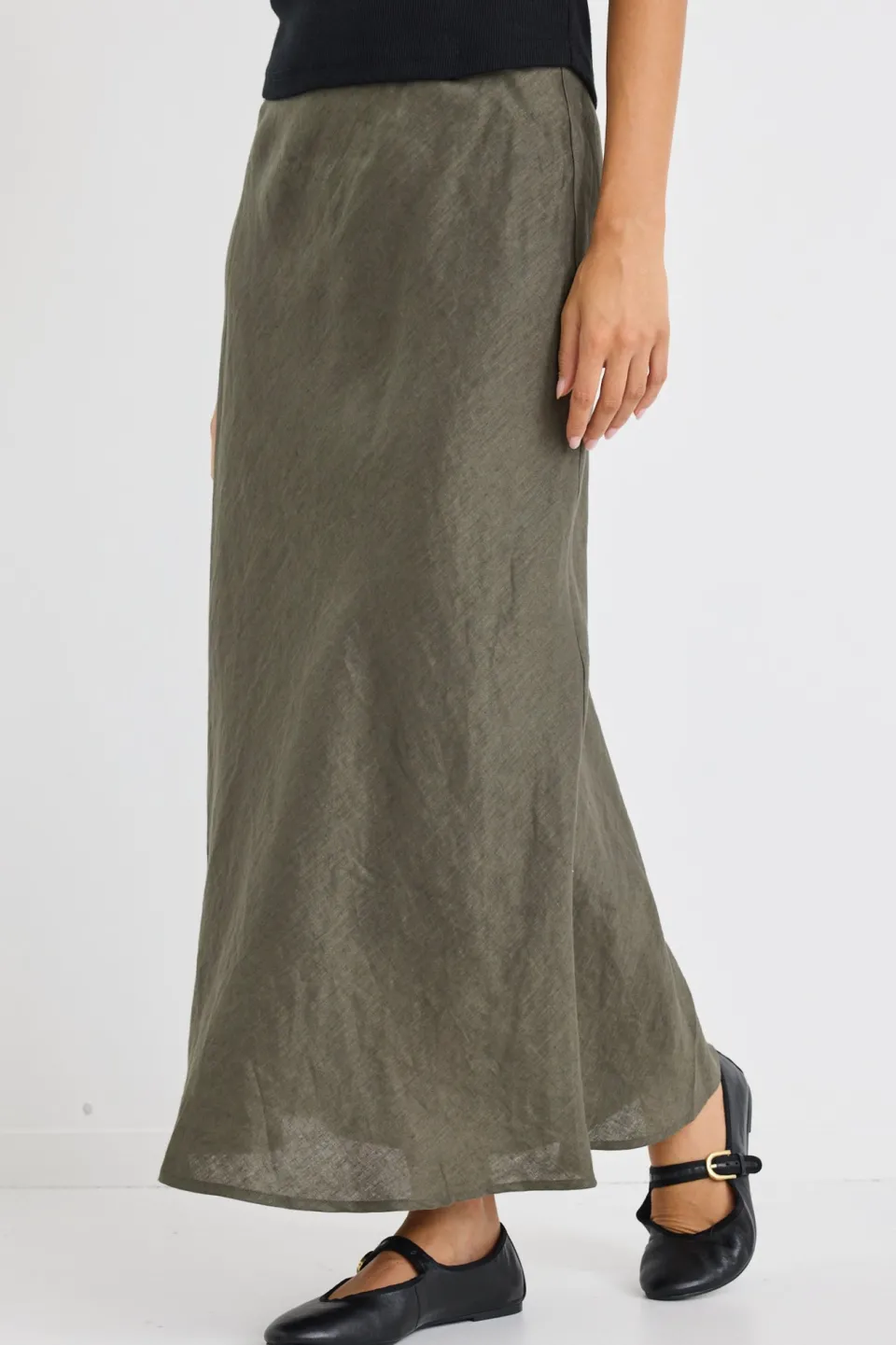 RE:UNION Label Bliss Khaki Linen Bias Midi Skirt