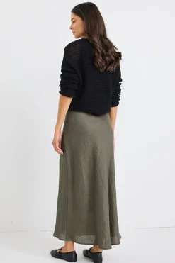 RE:UNION Label Bliss Khaki Linen Bias Midi Skirt
