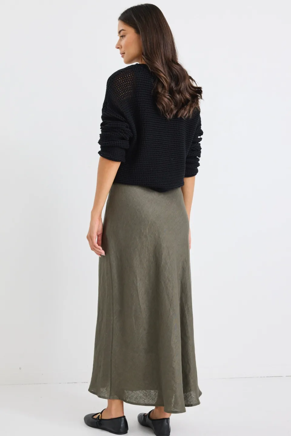 RE:UNION Label Bliss Khaki Linen Bias Midi Skirt