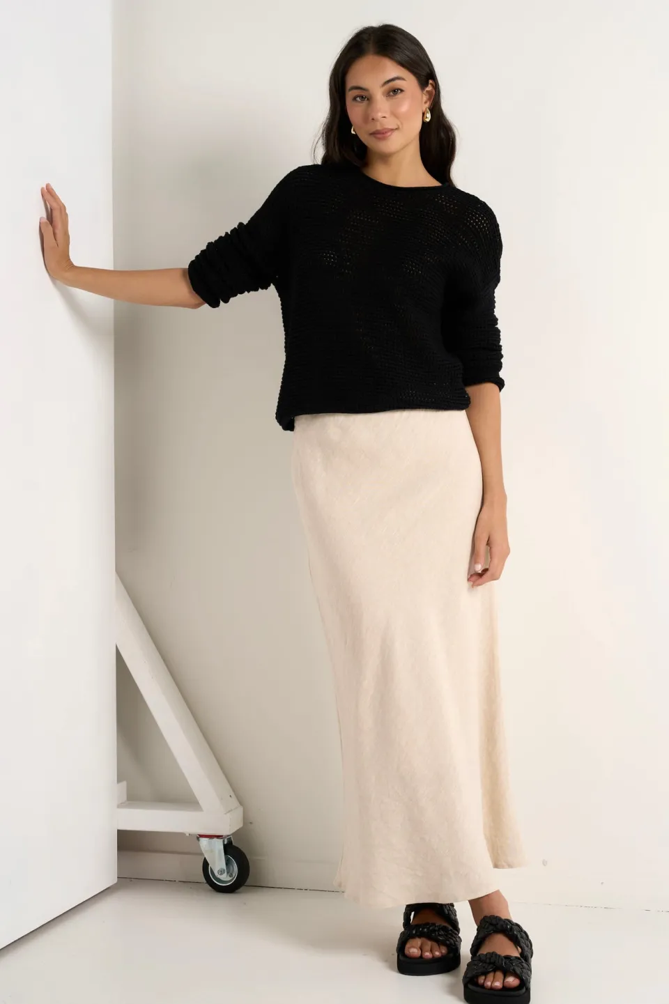 RE:UNION Label Bliss Natural Linen Bias Midi Skirt