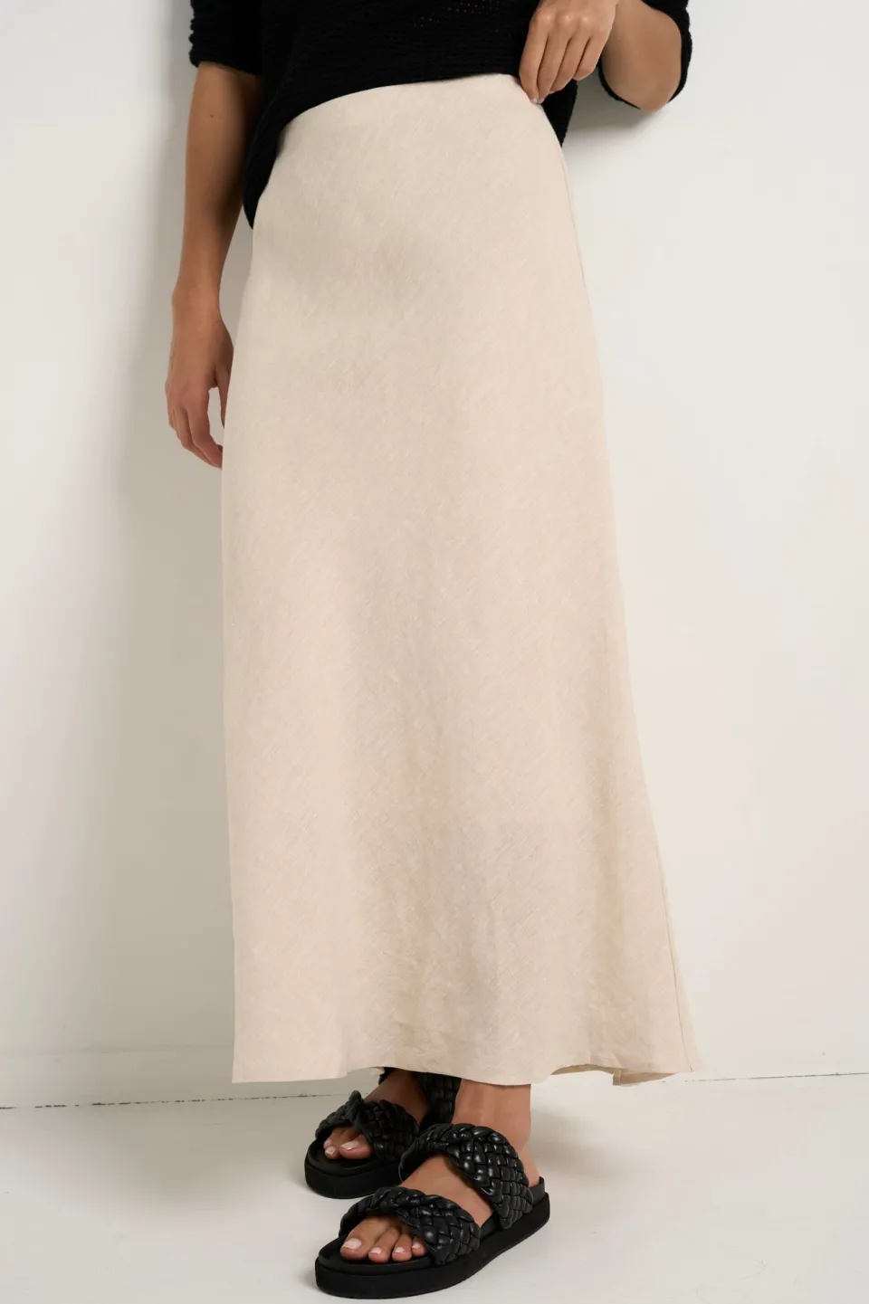 RE:UNION Label Bliss Natural Linen Bias Midi Skirt