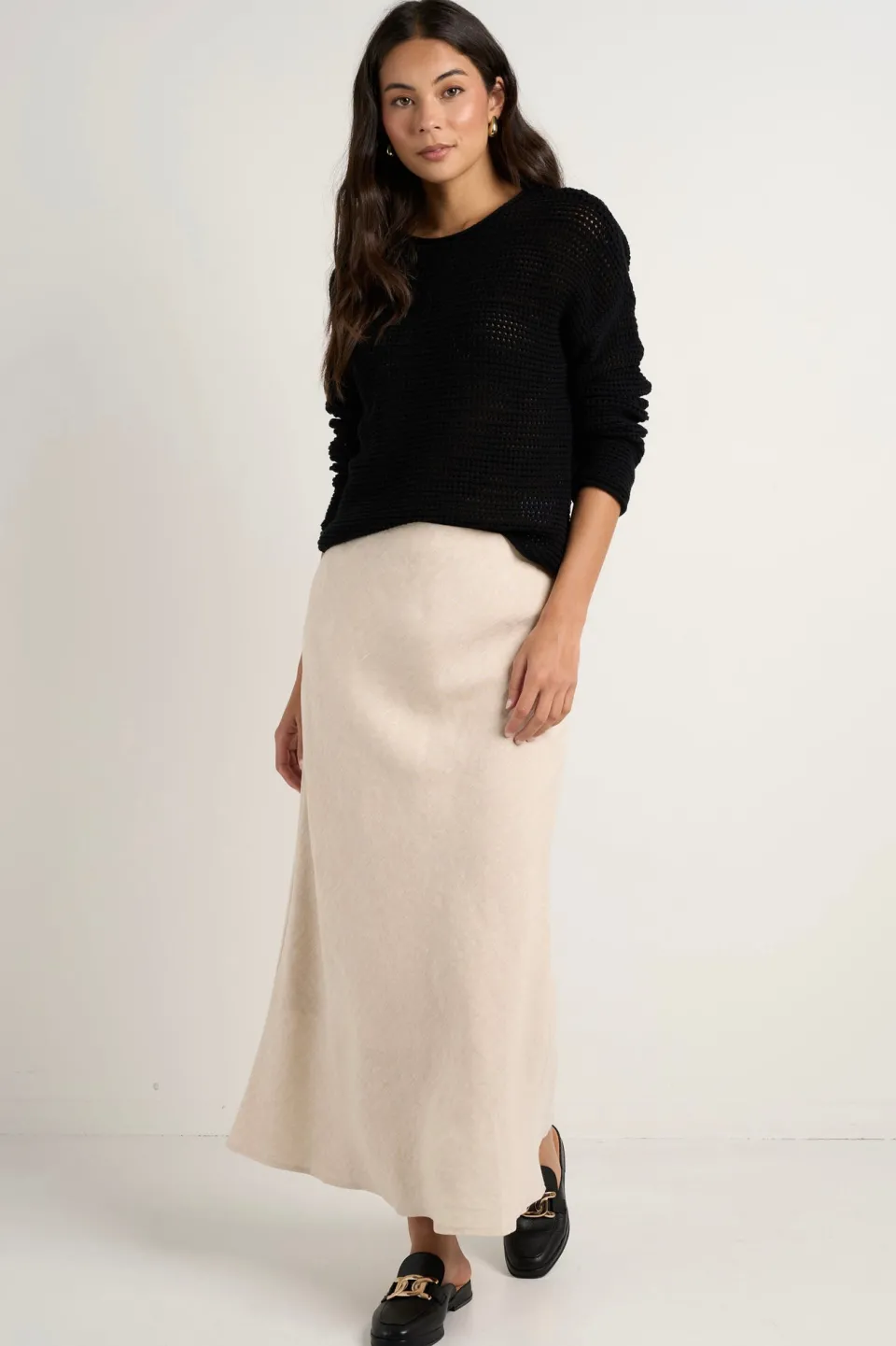 RE:UNION Label Bliss Natural Linen Bias Midi Skirt
