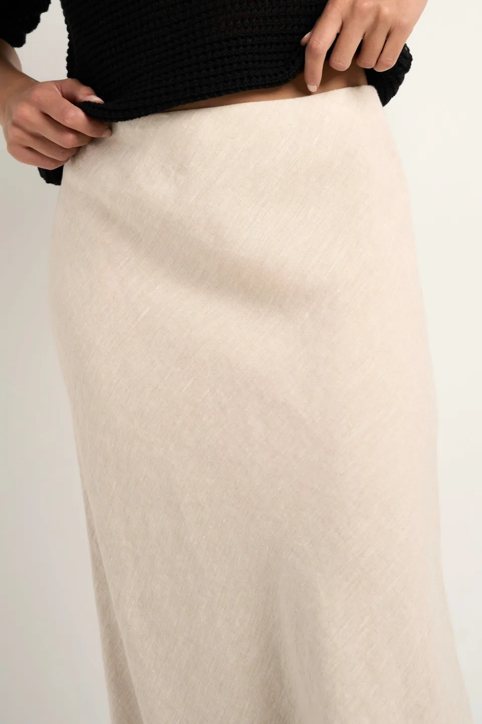 RE:UNION Label Bliss Natural Linen Bias Midi Skirt