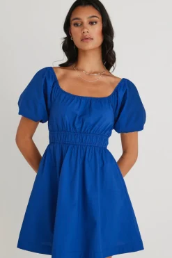 Love Lulu Blossom Azure Puff Sleeve Mini Dress