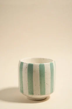 Flo's Home Blue Stone Stripe Large Ceramic Soy Wax Candle