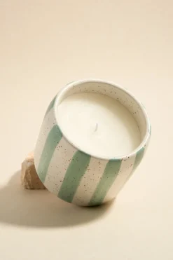 Flo's Home Blue Stone Stripe Large Ceramic Soy Wax Candle