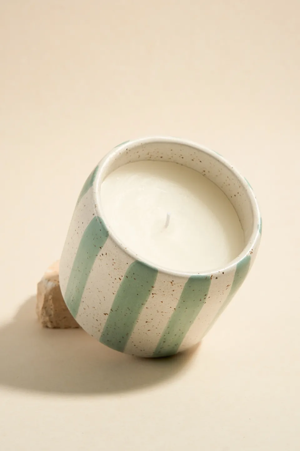 Flo's Home Blue Stone Stripe Large Ceramic Soy Wax Candle