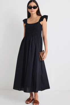 Stories be Told Bonbon Black Flutter Sleeve Midi Dress