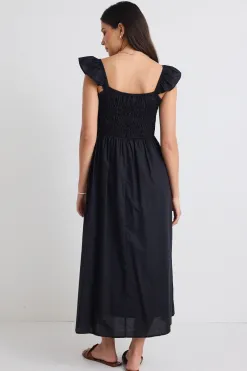 Stories be Told Bonbon Black Flutter Sleeve Midi Dress