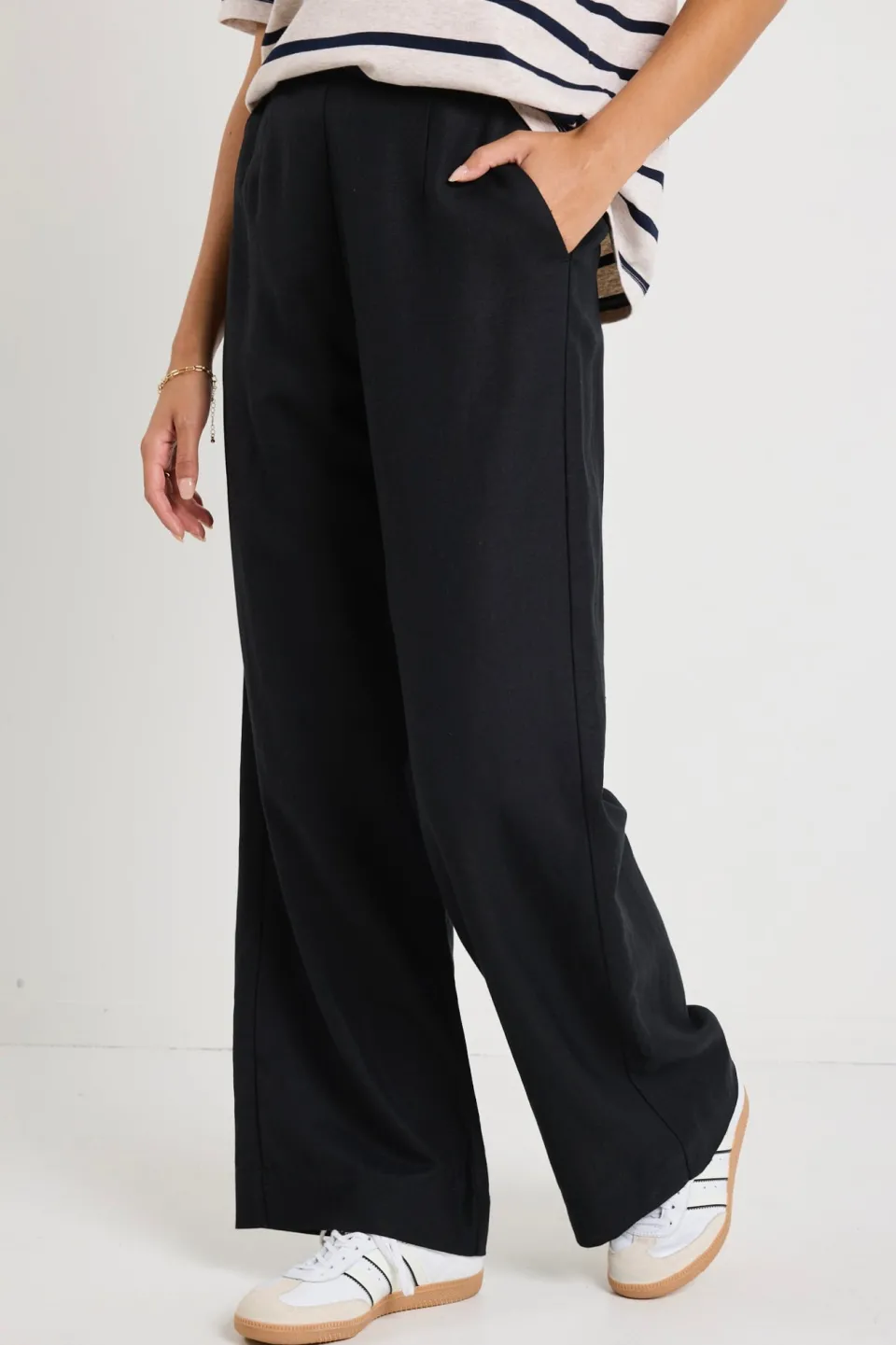 Ivy + Jack Boulevard Black Linen Viscose Wide Leg Pants