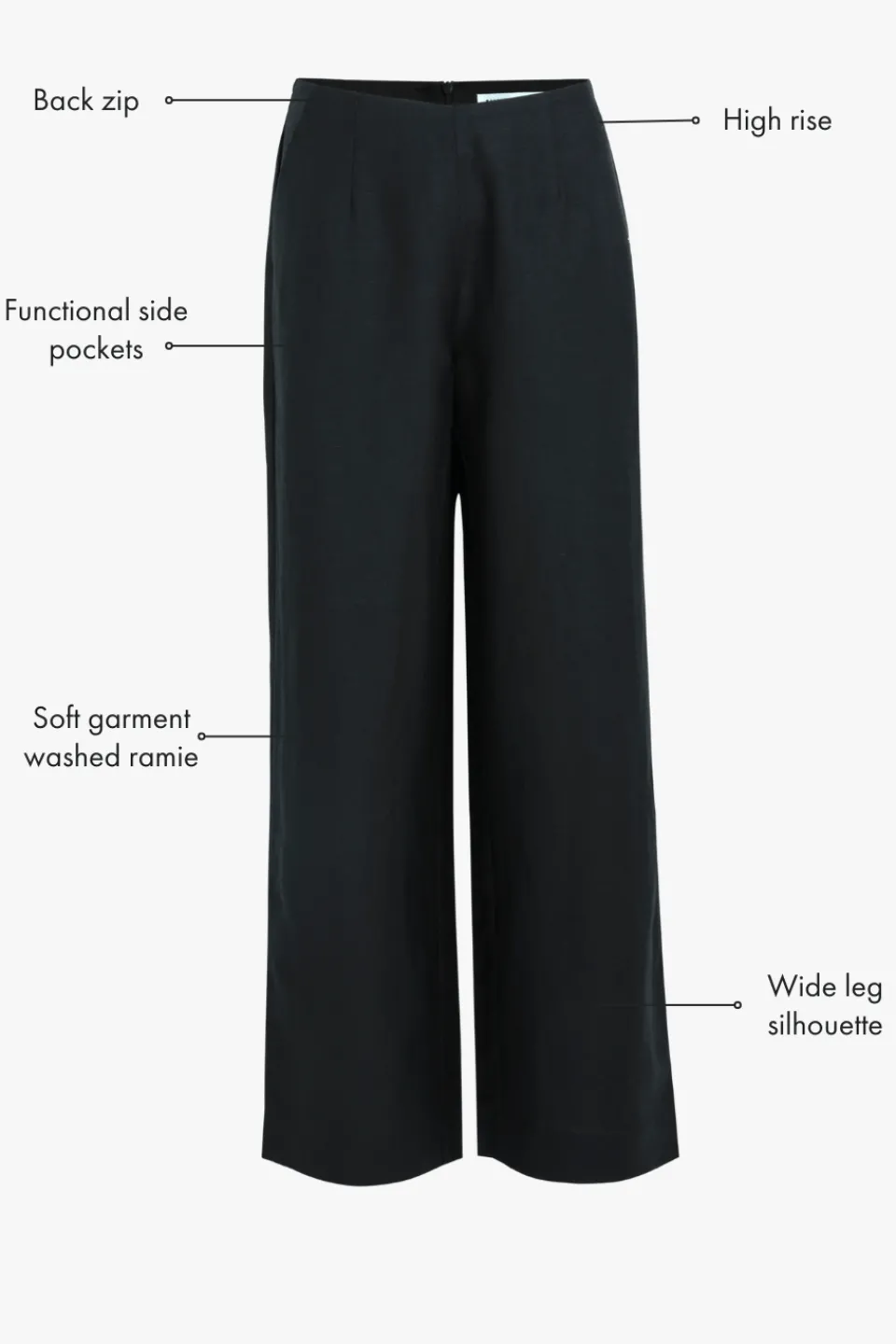 Ivy + Jack Boulevard Black Linen Viscose Wide Leg Pants