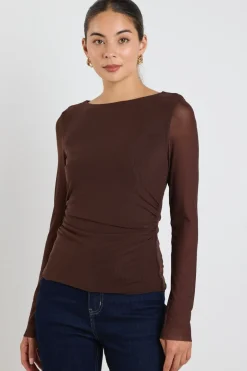 Stories be Told Bravo Chocolate Mesh Long Sleeve Top