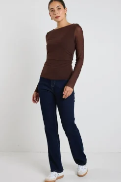 Stories be Told Bravo Chocolate Mesh Long Sleeve Top