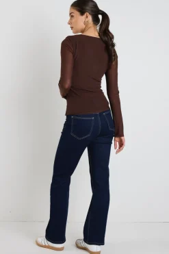 Stories be Told Bravo Chocolate Mesh Long Sleeve Top