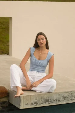 All About Eve Bree Blue Ruffle Hem Top