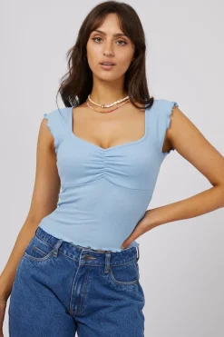 All About Eve Bree Blue Ruffle Hem Top