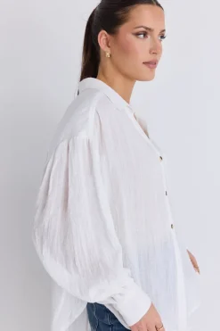By Rosa. Breezy White Muslin Drop Shoulder Shirt