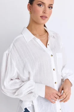 By Rosa. Breezy White Muslin Drop Shoulder Shirt