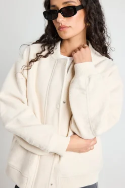 Among the Brave Brisk Bone Boucle Bomber Jacket