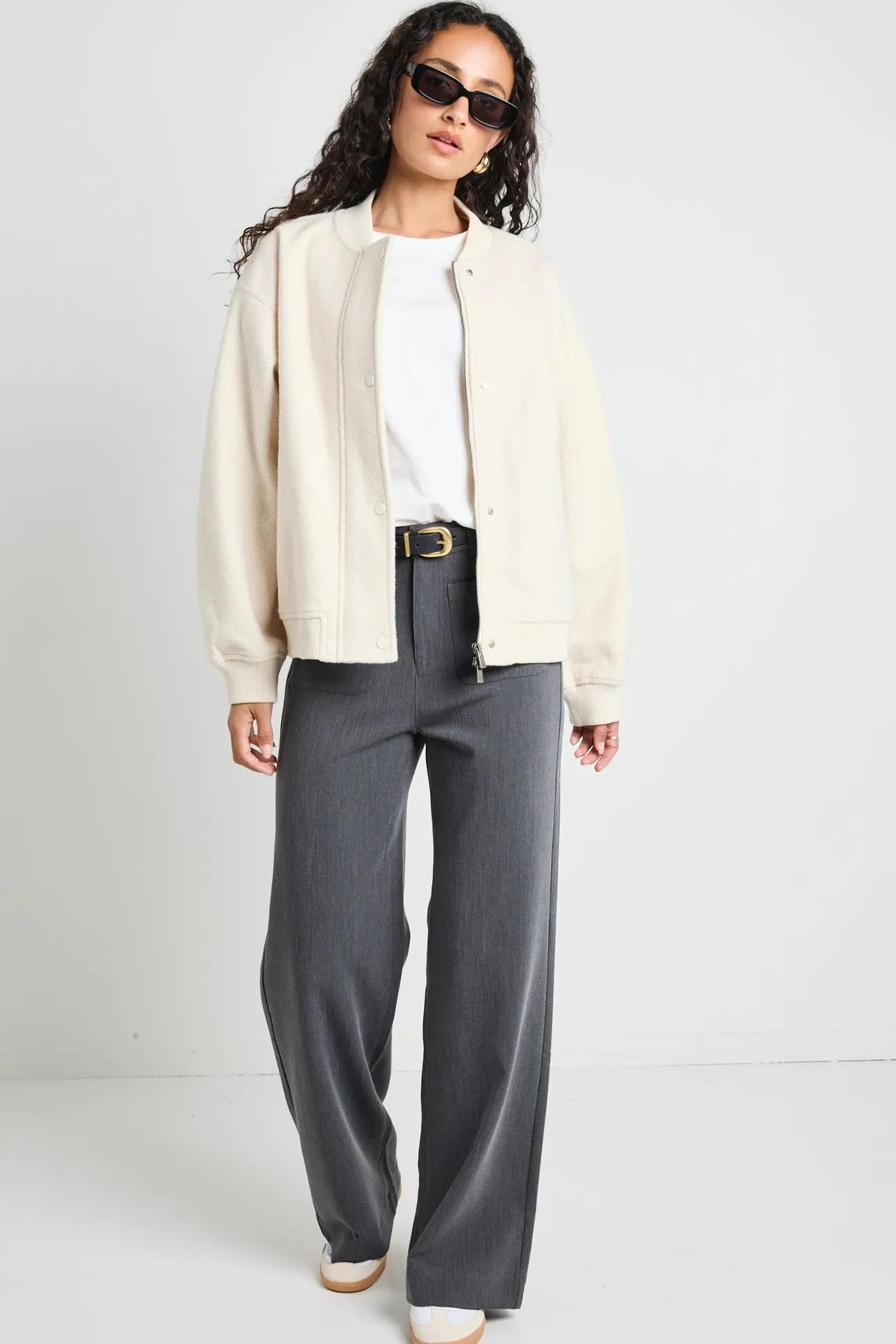 Among the Brave Brisk Bone Boucle Bomber Jacket