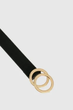 Loop Leather Brittany 27mm Black Leather Belt with Double Circle Gold Buckle