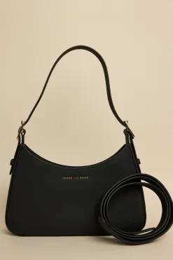 Among the Brave Brooklyn Black Leather Double Buckle Shoulder Bag