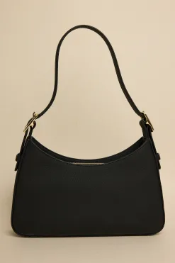 Among the Brave Brooklyn Black Leather Double Buckle Shoulder Bag