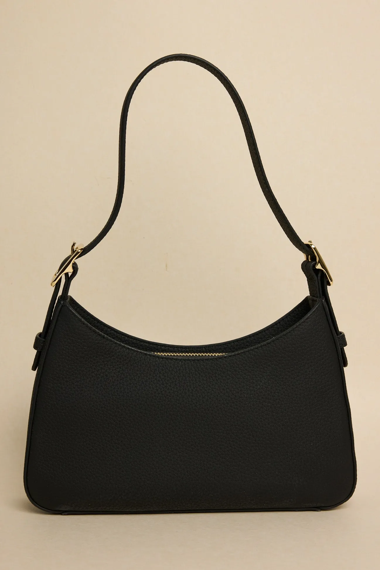 Among the Brave Brooklyn Black Leather Double Buckle Shoulder Bag