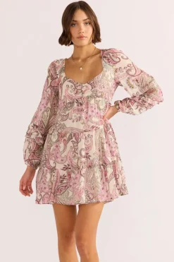 Mink Pink Cadence Pink Paisley Babydoll Mini Dress