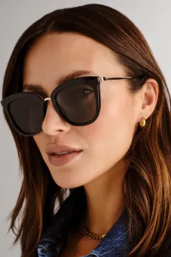 Le Specs Caliente Black Gold Arms Khaki Lens Sunglasses