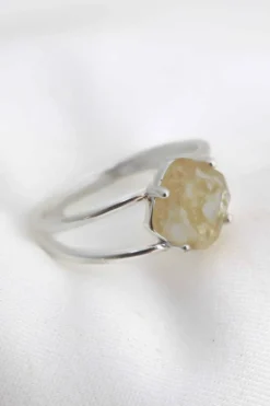 Love Lunamei Calming Sterling Silver Plate with Herkimer Quartz Medium Ring