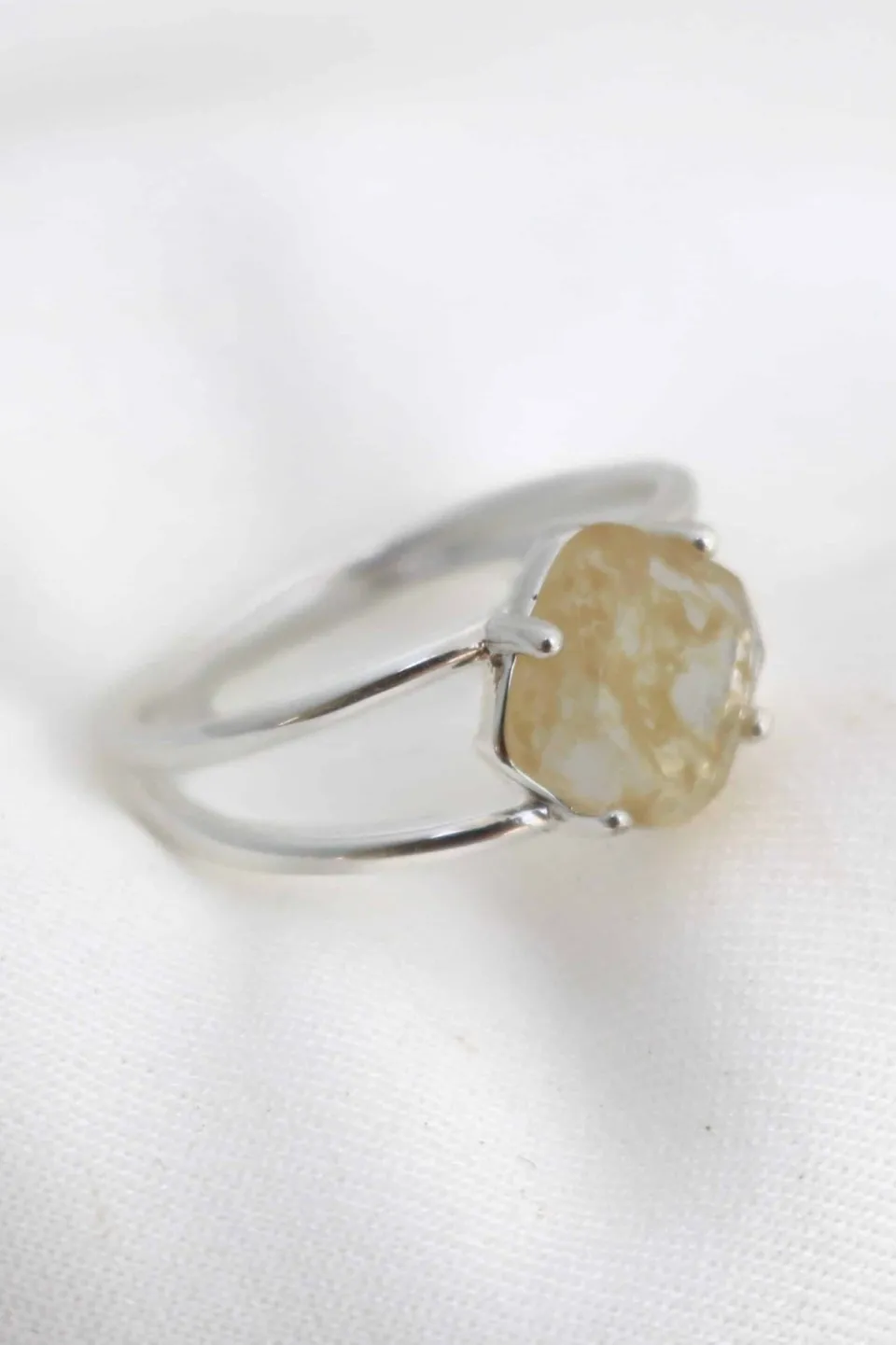 Love Lunamei Calming Sterling Silver Plate with Herkimer Quartz Medium Ring