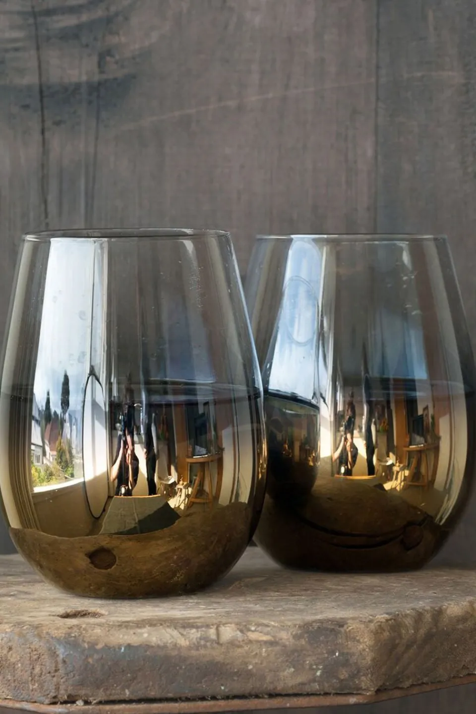Nel Lusso Cariso Metallic Gold Stemless Wine Glass Each