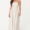 Huffer Casa Natural Strapless Linen Midi Dress