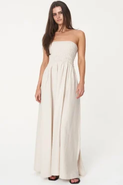 Huffer Casa Natural Strapless Linen Midi Dress