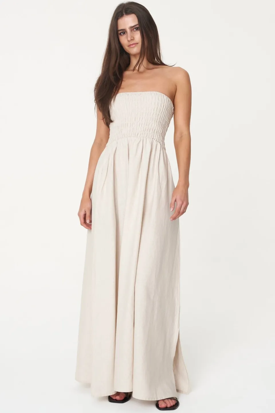 Huffer Casa Natural Strapless Linen Midi Dress