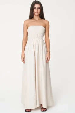 Huffer Casa Natural Strapless Linen Midi Dress