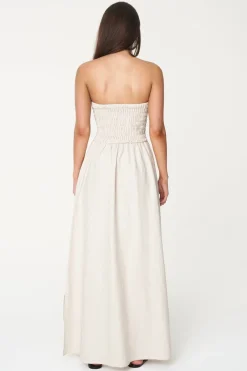Huffer Casa Natural Strapless Linen Midi Dress
