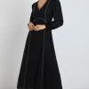Stories be Told Case Black LS Contrast Stitch Midi Dress
