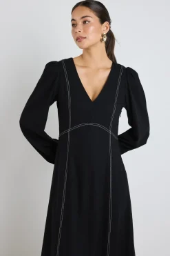 Stories be Told Case Black LS Contrast Stitch Midi Dress