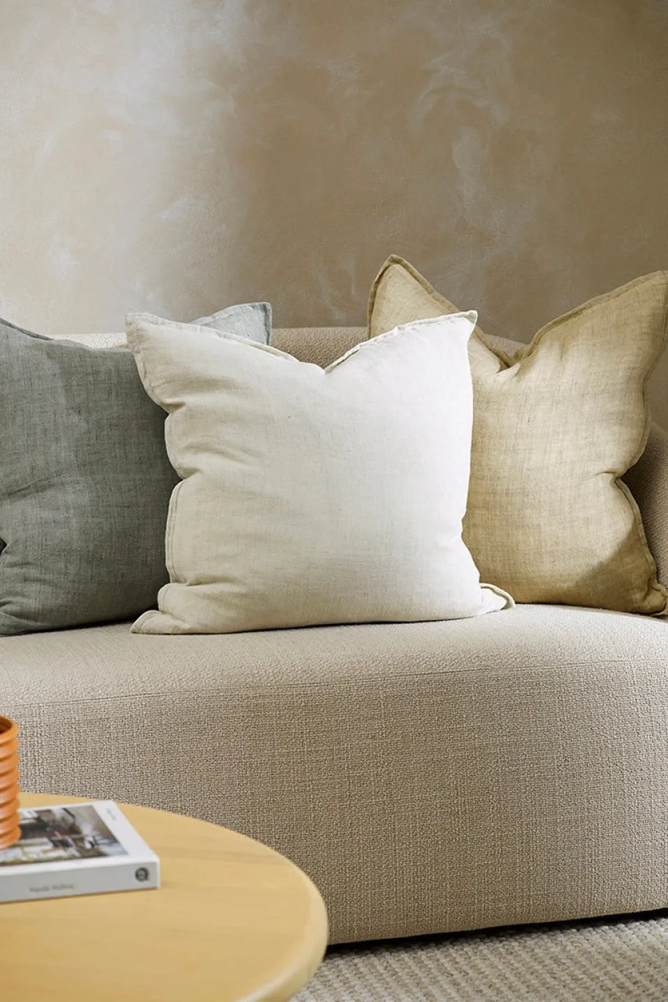 Baya Cassia Almond Feather Inner 55x55cm Linen Cushion