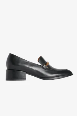 EOS Castella Black Leather Gold Chain Loafer