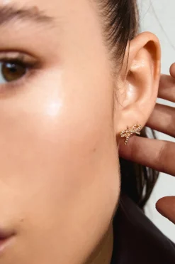 Pilgrim Catharina Small EOL Crystal Gold Bow Stud Earrings