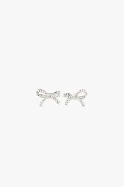 Pilgrim Catharina Small EOL Crystal Silver Bow Stud Earrings