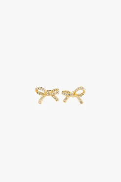 Pilgrim Catharina Small EOL Crystal Gold Bow Stud Earrings