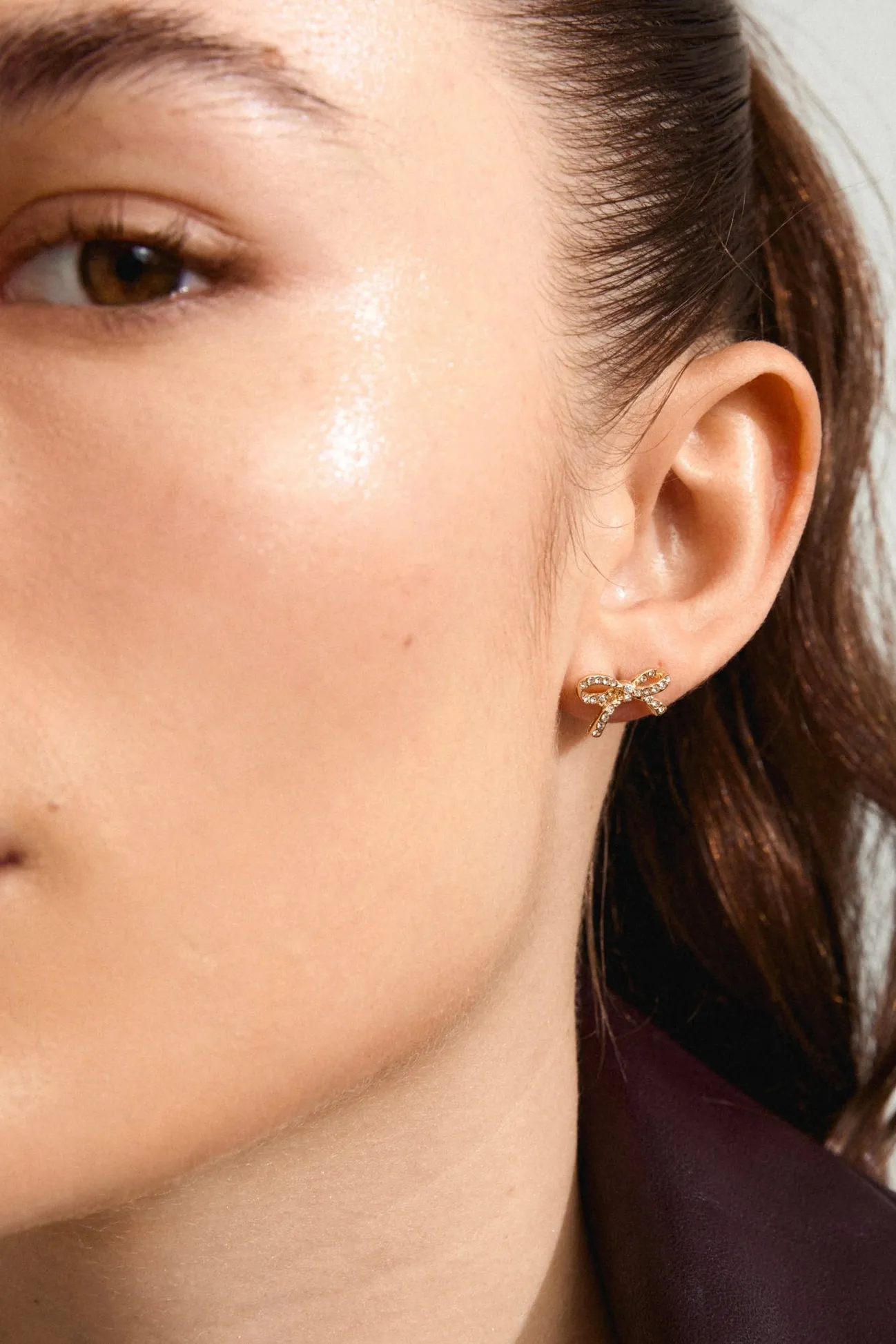 Pilgrim Catharina Small EOL Crystal Gold Bow Stud Earrings