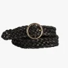Loop Leather Catrina Black Braided Leather with Gold Circle Buckle Belt