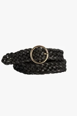 Loop Leather Catrina Black Braided Leather with Gold Circle Buckle Belt